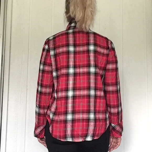 VICTORIAS SECRET PLAID FLANNEL PAJAMA SLEEP TOP MEDIUM - Picture 3 of 11